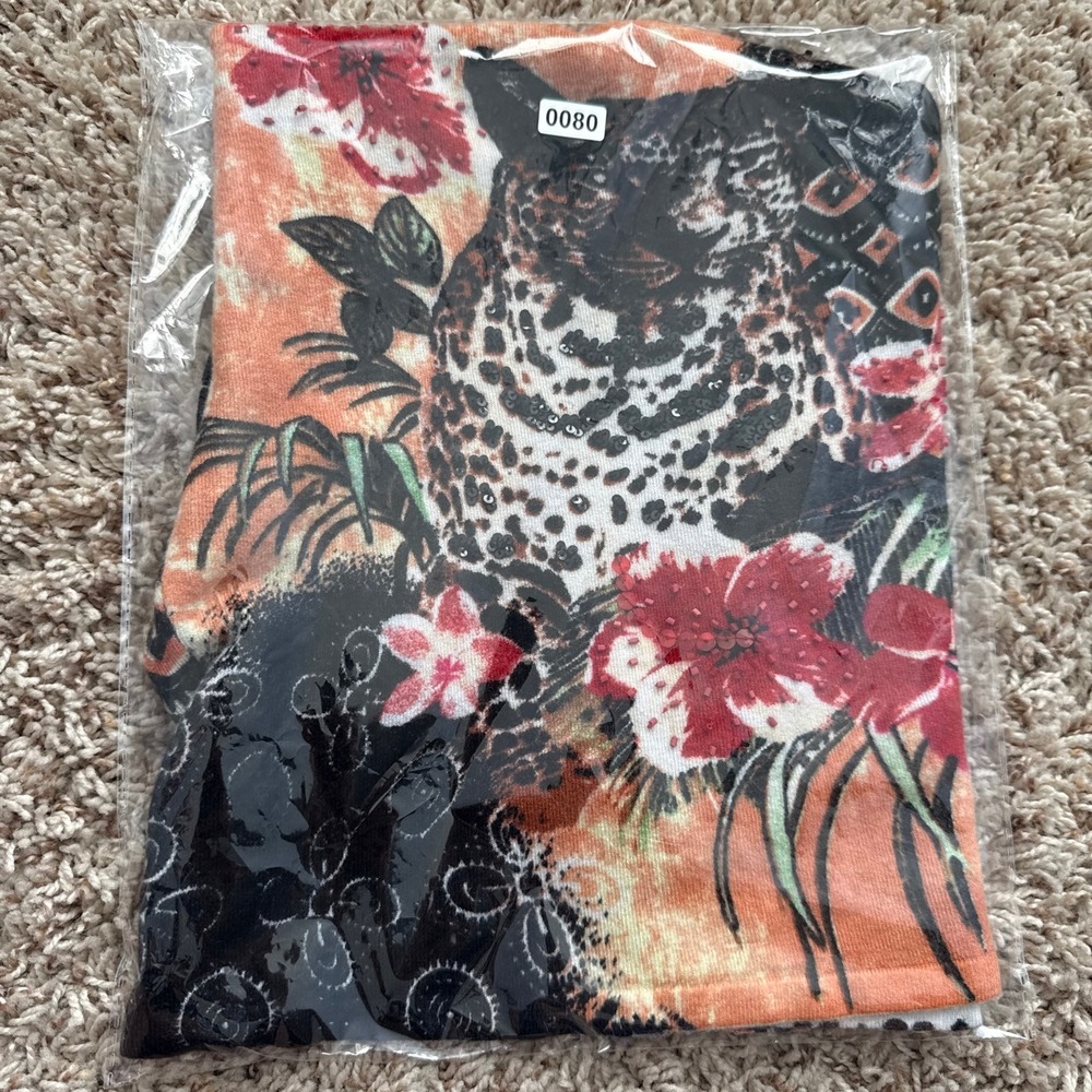 Alberto Makali Leopard Tropical Floral Beaded Tank Top Vintage Y2K Small - Picture 6 of 6